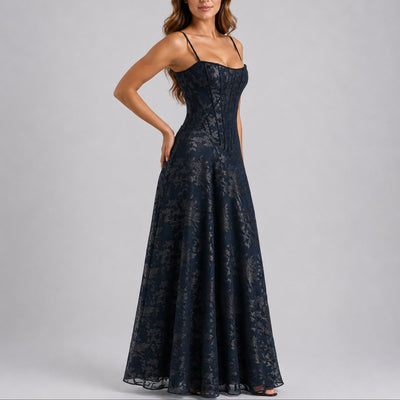 Marlene | Damen Herbst Hochzeitsgast Maxi Kleid Blumen Korsett Träger