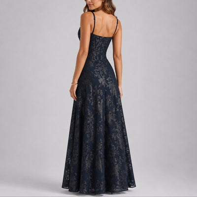 Marlene | Damen Herbst Hochzeitsgast Maxi Kleid Blumen Korsett Träger