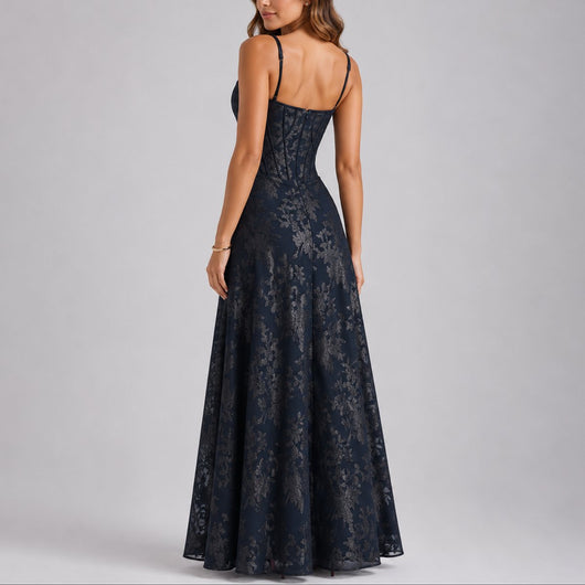 Marlene | Damen Herbst Hochzeitsgast Maxi Kleid Blumen Korsett Träger