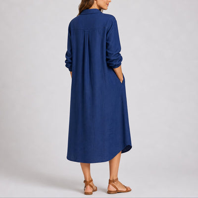 Charlotte | Damen Herbst Hochzeitskleid Langarm Hemdblusenkleid Midi Knopfleiste