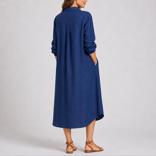 Charlotte | Damen Herbst Hochzeitskleid Langarm Hemdblusenkleid Midi Knopfleiste