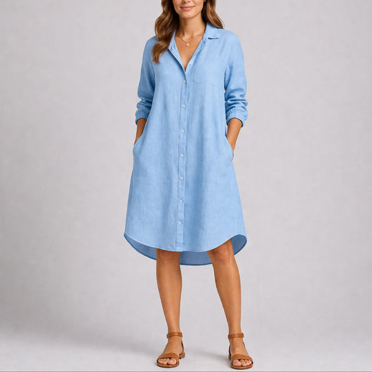 Charlotte | Damen Herbst Hochzeitskleid Langarm Hemdblusenkleid Midi Knopfleiste