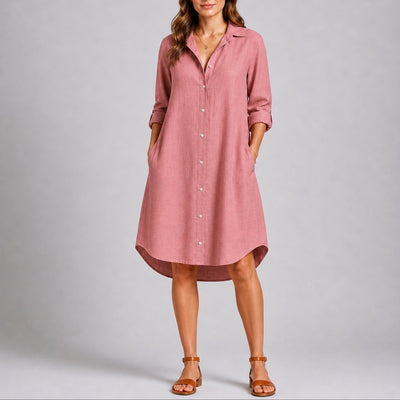 Charlotte | Damen Herbst Hochzeitskleid Langarm Hemdblusenkleid Midi Knopfleiste