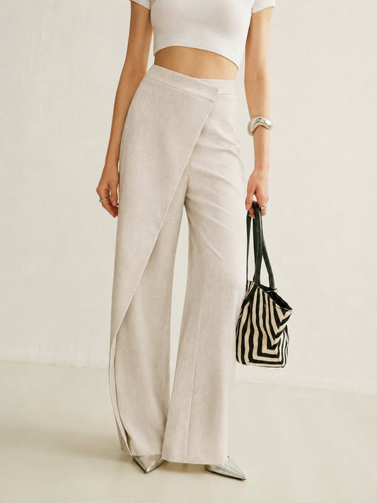 Johanna | Damen High-Waist Asymmetrische Wide Leg Pants mit Wickelfront
