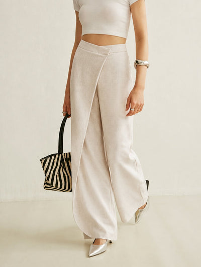 Johanna | Damen High-Waist Asymmetrische Wide Leg Pants mit Wickelfront