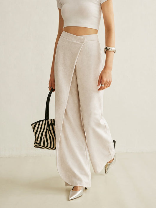 Johanna | Damen High-Waist Asymmetrische Wide Leg Pants mit Wickelfront