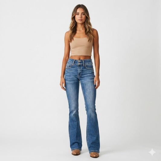 Annika | Damen High-Waist Flared Jeans mit figurbetontem Schnitt
