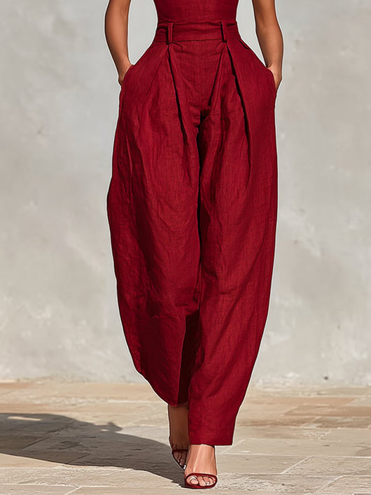 Clara | Damen High-Waist Leinen Wide-Leg Spaghetti-Träger Jumpsuit