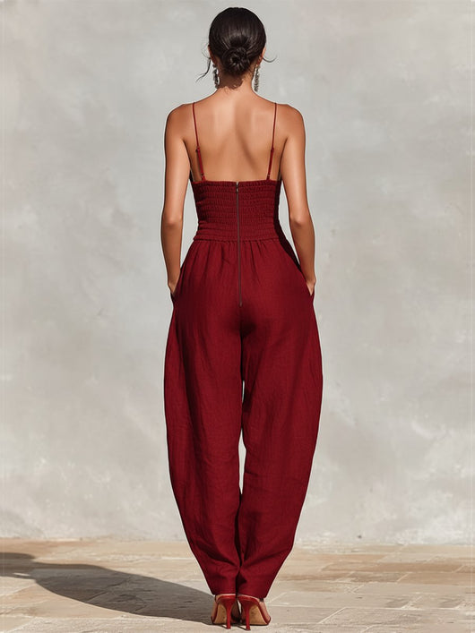 Clara | Damen High-Waist Leinen Wide-Leg Spaghetti-Träger Jumpsuit