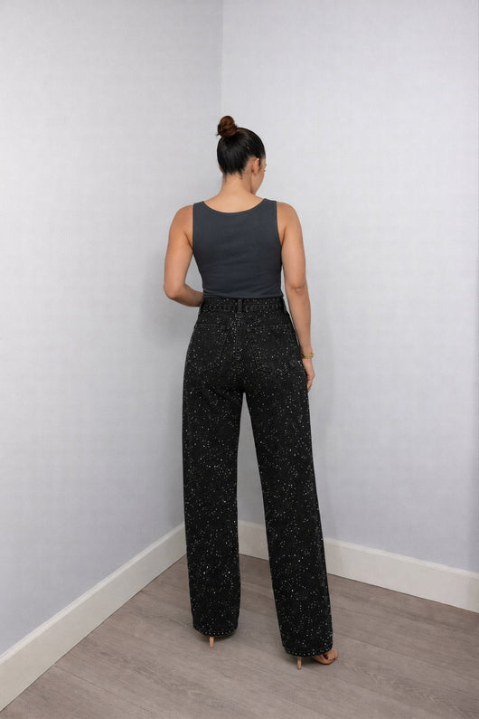 Charlotte | Damen High-Waist Straight-Leg Glitzer-Jeans