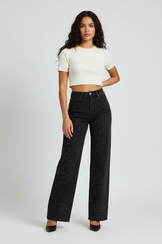 Charlotte | Damen High-Waist Straight-Leg Glitzer-Jeans