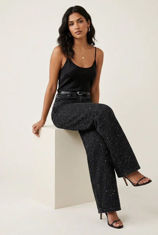 Charlotte | Damen High-Waist Straight-Leg Glitzer-Jeans