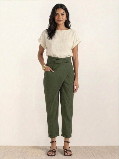 Nora | Damen Highwaist Wickelhose Cropped Tapered Schleifenbund