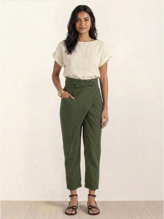 Nora | Damen Highwaist Wickelhose Cropped Tapered Schleifenbund
