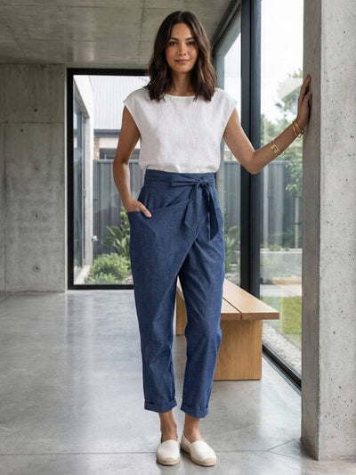 Nora | Damen Highwaist Wickelhose Cropped Tapered Schleifenbund