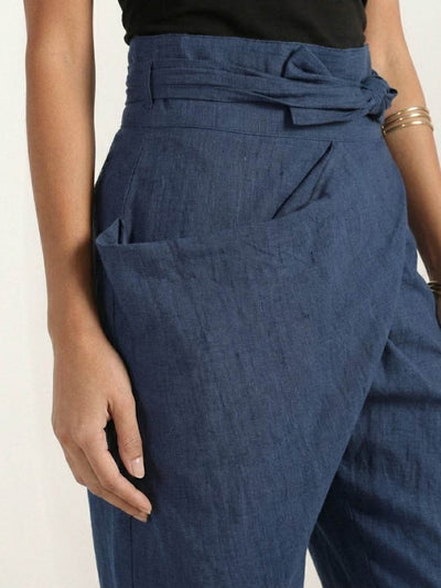 Nora | Damen Highwaist Wickelhose Cropped Tapered Schleifenbund