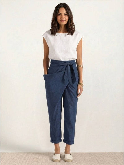 Nora | Damen Highwaist Wickelhose Cropped Tapered Schleifenbund