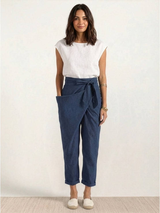 Nora | Damen Highwaist Wickelhose Cropped Tapered Schleifenbund