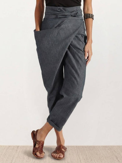 Nora | Damen Highwaist Wickelhose Cropped Tapered Schleifenbund