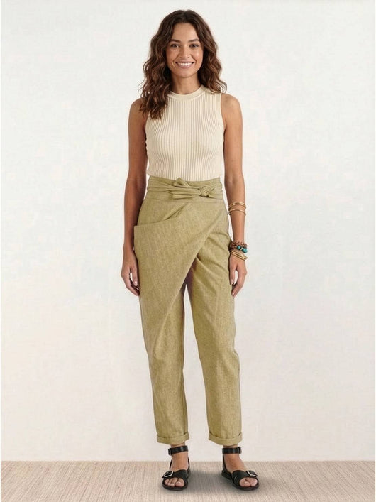 Nora | Damen Highwaist Wickelhose Cropped Tapered Schleifenbund