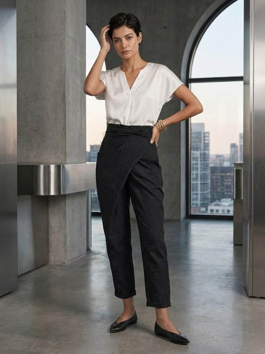Nora | Damen Highwaist Wickelhose Cropped Tapered Schleifenbund