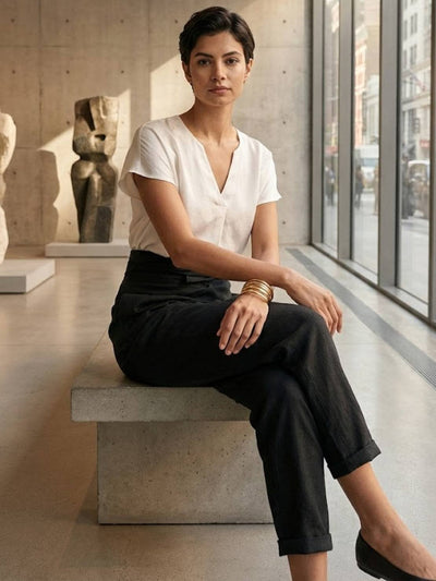 Nora | Damen Highwaist Wickelhose Cropped Tapered Schleifenbund