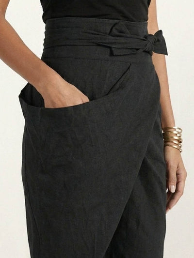 Nora | Damen Highwaist Wickelhose Cropped Tapered Schleifenbund