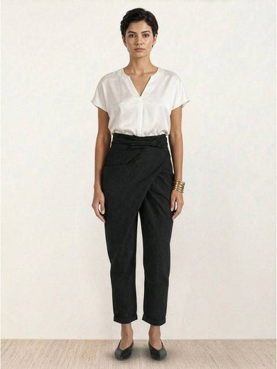 Nora | Damen Highwaist Wickelhose Cropped Tapered Schleifenbund