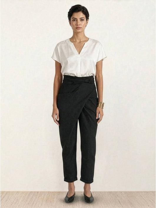 Nora | Damen Highwaist Wickelhose Cropped Tapered Schleifenbund