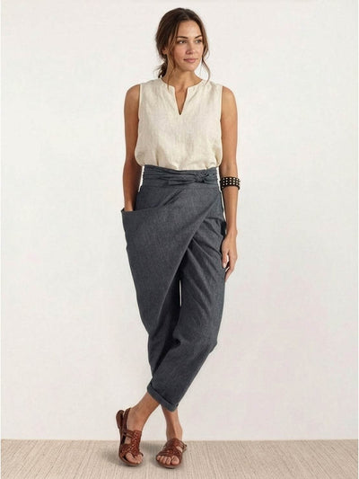 Nora | Damen Highwaist Wickelhose Cropped Tapered Schleifenbund