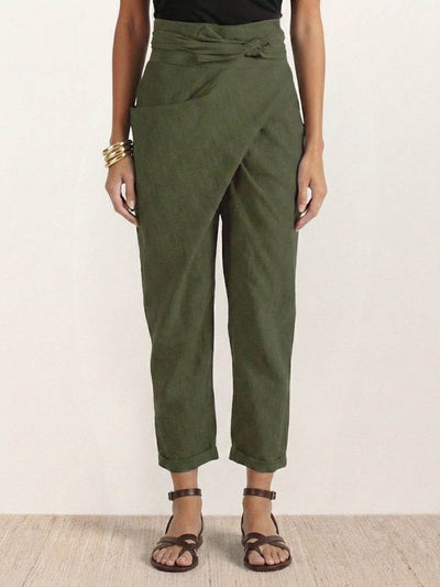 Nora | Damen Highwaist Wickelhose Cropped Tapered Schleifenbund