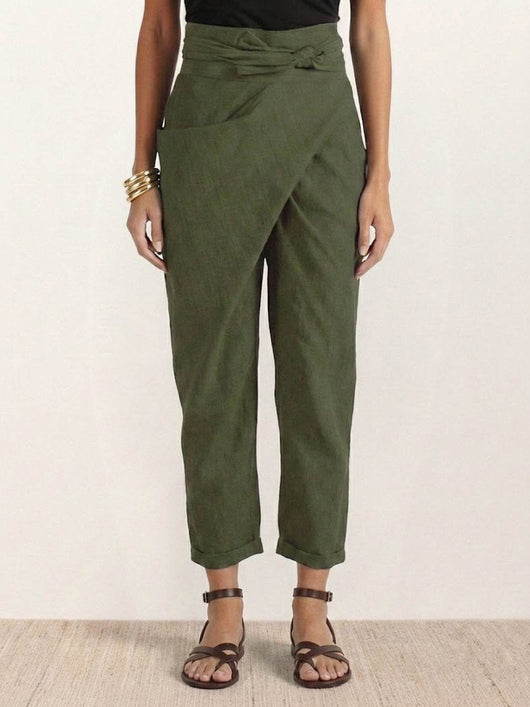 Nora | Damen Highwaist Wickelhose Cropped Tapered Schleifenbund