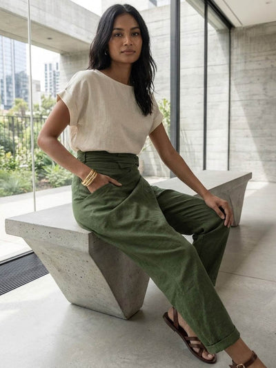 Nora | Damen Highwaist Wickelhose Cropped Tapered Schleifenbund