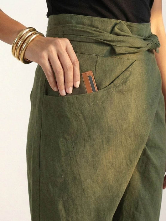 Nora | Damen Highwaist Wickelhose Cropped Tapered Schleifenbund