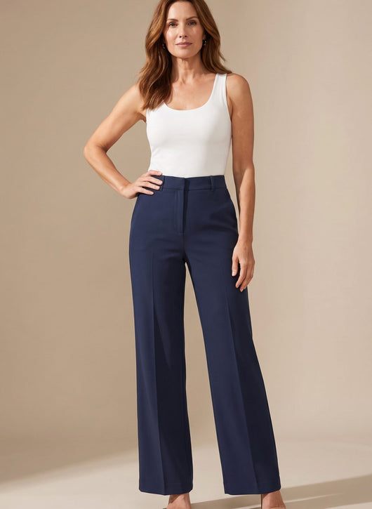 Greta | Damen Hochbund-Stoffhose Gerader Schnitt Elegant