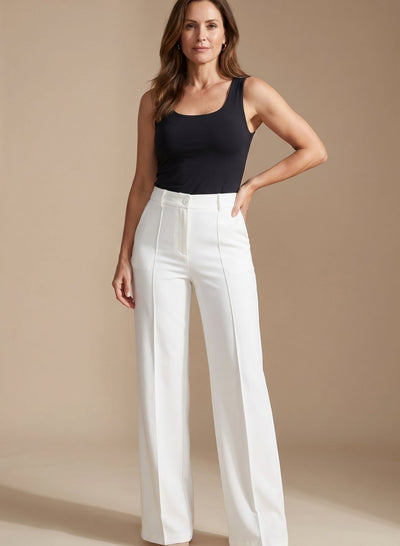 Greta | Damen Hochbund-Stoffhose Gerader Schnitt Elegant