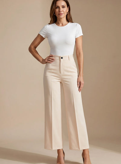 Greta | Damen Hochbund-Stoffhose Gerader Schnitt Elegant