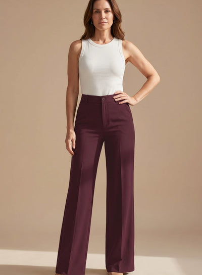 Greta | Damen Hochbund-Stoffhose Gerader Schnitt Elegant