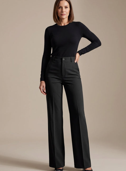 Greta | Damen Hochbund-Stoffhose Gerader Schnitt Elegant