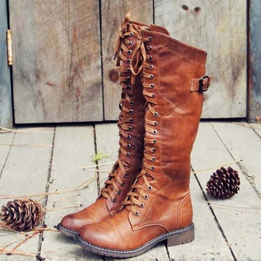 Lena | Damen Hohe Schnürstiefel im Reitstil mit Profilsohle