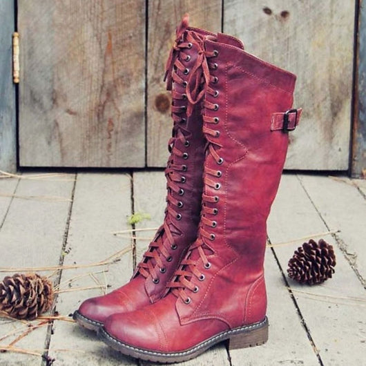 Lena | Damen Hohe Schnürstiefel im Reitstil mit Profilsohle