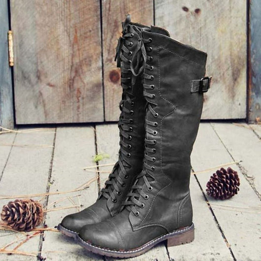 Lena | Damen Hohe Schnürstiefel im Reitstil mit Profilsohle