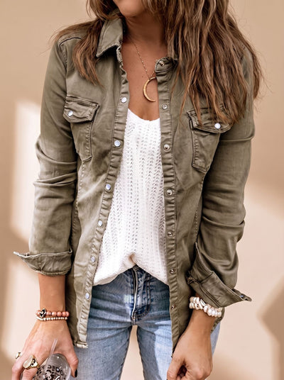 Annika | Damen Jeansjacke mit Knopfleiste Brusttaschen Hemdblusenkragen