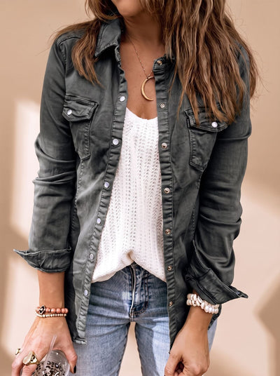 Annika | Damen Jeansjacke mit Knopfleiste Brusttaschen Hemdblusenkragen