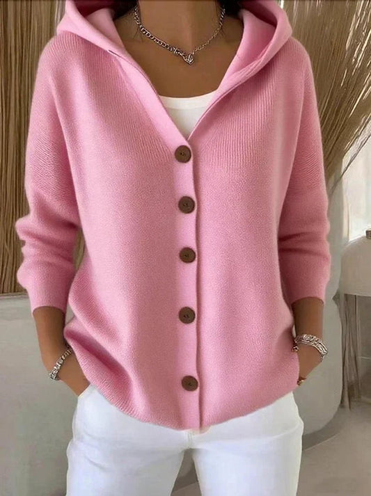 Clara | Damen Kapuzen-Cardigan mit Knopfleiste Relaxed Fit Langarm