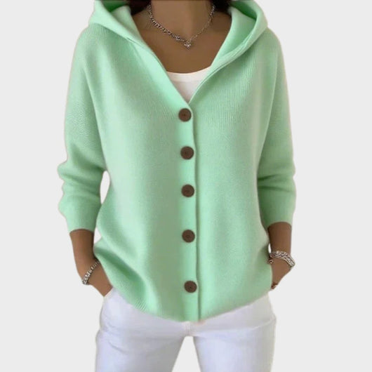 Clara | Damen Kapuzen-Cardigan mit Knopfleiste Relaxed Fit Langarm