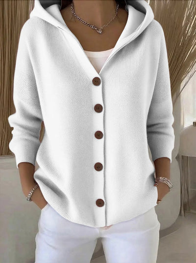 Clara | Damen Kapuzen-Cardigan mit Knopfleiste Relaxed Fit Langarm