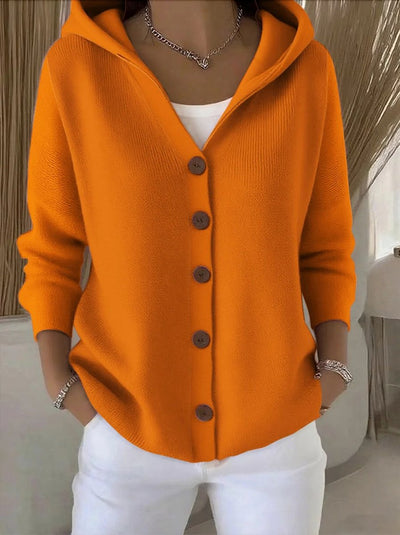 Clara | Damen Kapuzen-Cardigan mit Knopfleiste Relaxed Fit Langarm