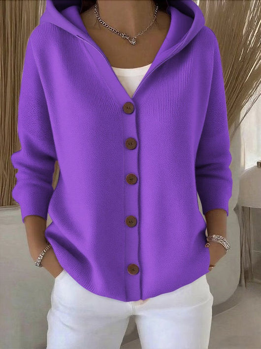 Clara | Damen Kapuzen-Cardigan mit Knopfleiste Relaxed Fit Langarm