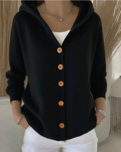 Clara | Damen Kapuzen-Cardigan mit Knopfleiste Relaxed Fit Langarm